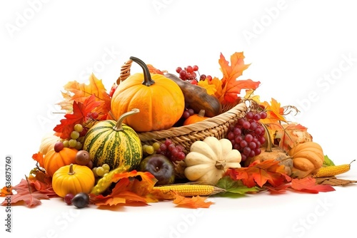 Happy Thanksgiving. Thanksgiving pumpkins and Autumn leaves. Thanksgiving Food Party. Thanksgiving Concept.Thanksgiving Background. Thanksgiving Theme. Generative Ai
