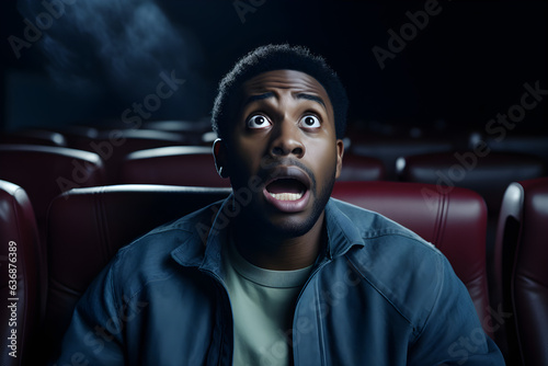 black man in cinema terrified reaction