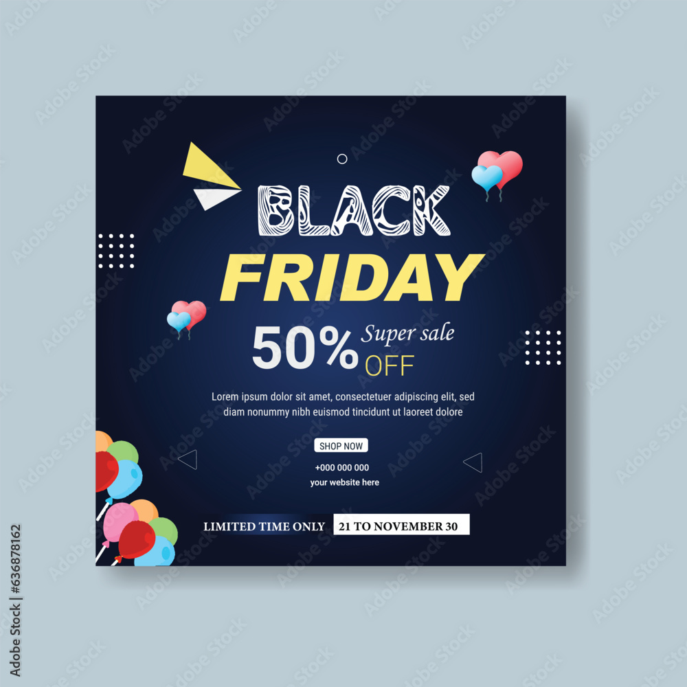 Fototapeta premium Black Friday social media post and discount sale banner design template