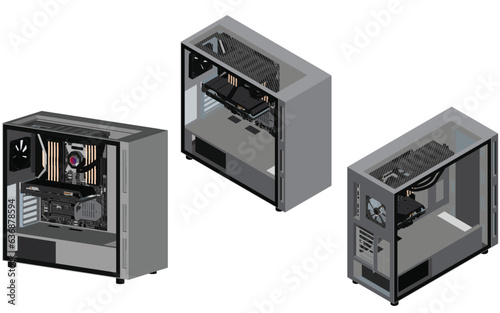 An illustration of the components of a basic computer.computer technology in the workplace, isometric ,3d rendering