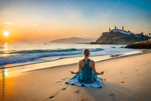 woman on the beach enjoying Weather doing yoga.