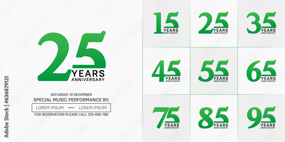 set of anniversary logo with green and black number on white background can be use for celebration set of anniversary logo with green and black number on white background can be use for celebration