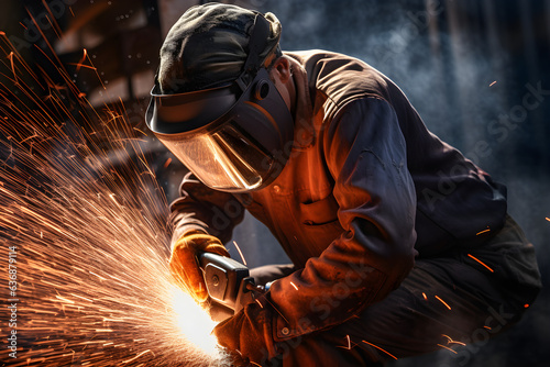 Factory worker grinding metal