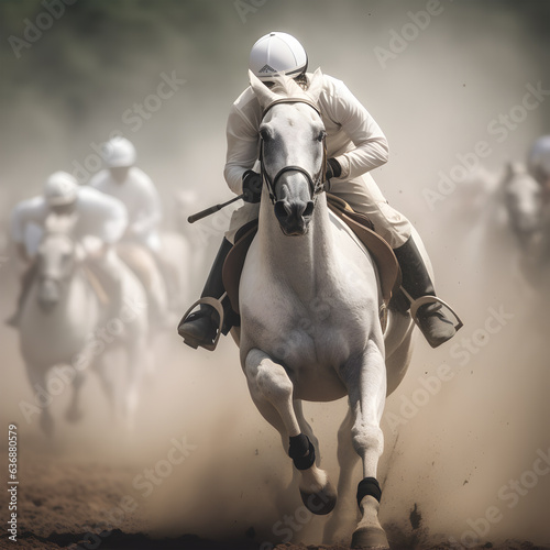 Horse racing on a white horse. © Nadezda Ledyaeva