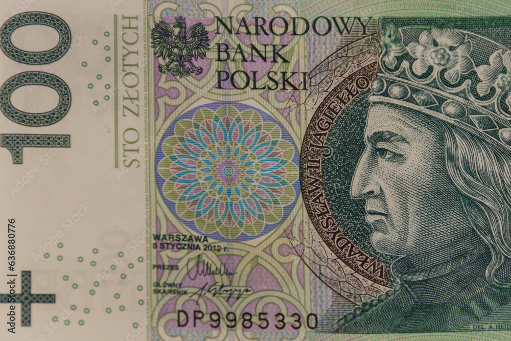 Macro shot of one hundred polish zloty banknote