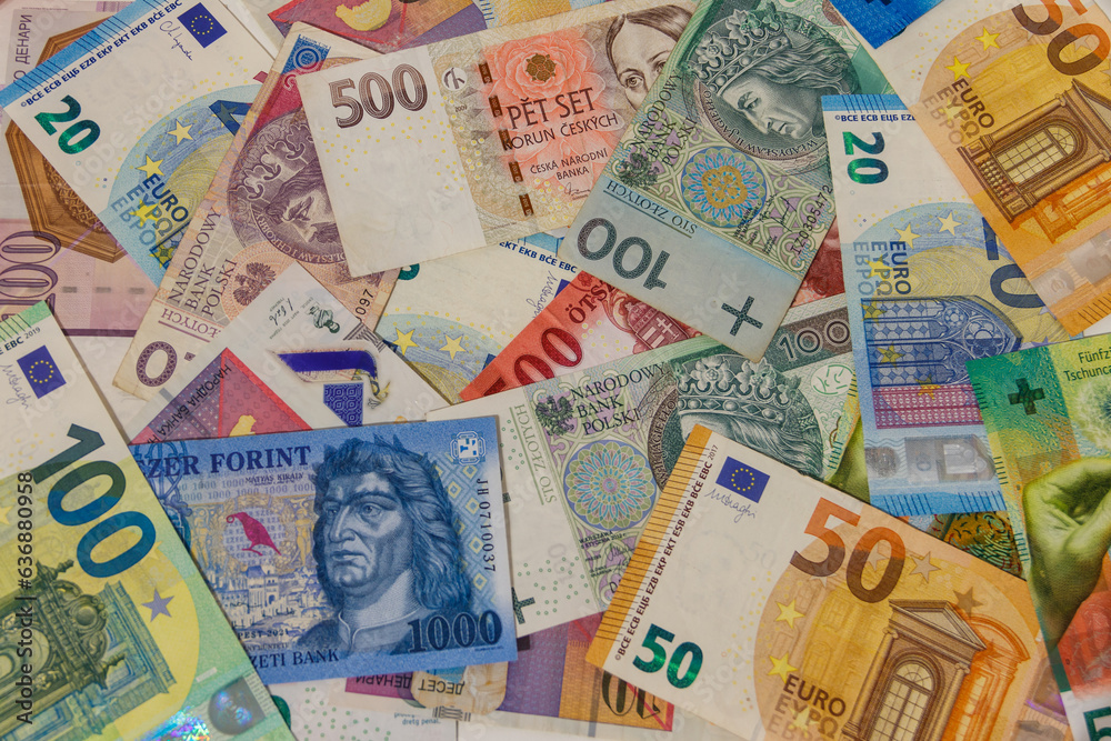 Obraz premium Background of currencies from different european countries