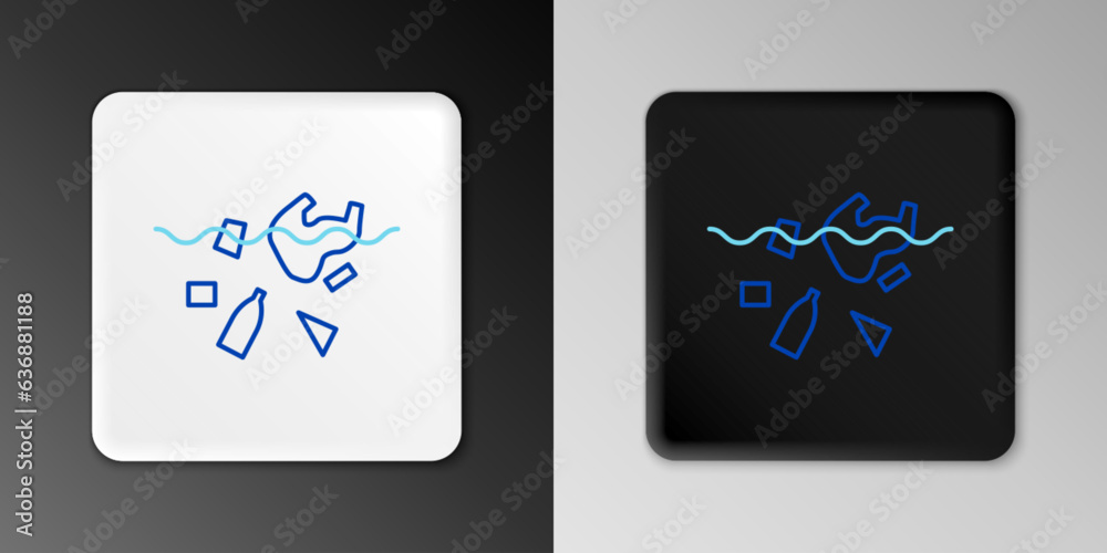 Line The problem of pollution of the ocean icon isolated on grey background. The garbage, plastic, bags on the sea. Colorful outline concept. Vector Line The problem of pollution of the ocean icon isolated on grey background. The garbage, plastic, bags on the sea. Colorful outline concept. Vector