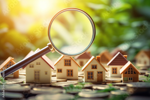 House on a magnifying glass. Generative Ai photo