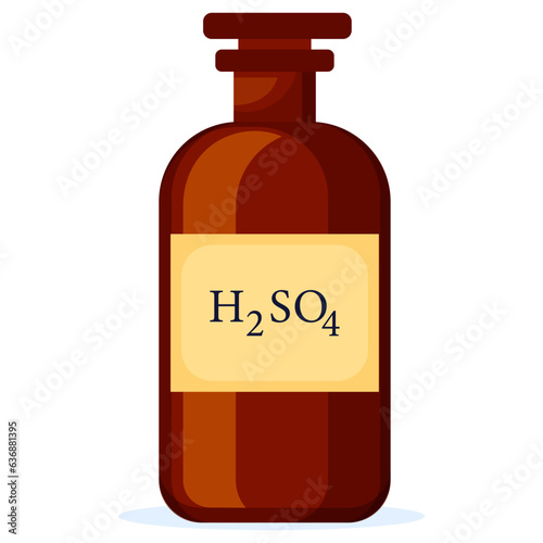 H2SO4 sulfuric acid in dark glass bottle isolated on white background