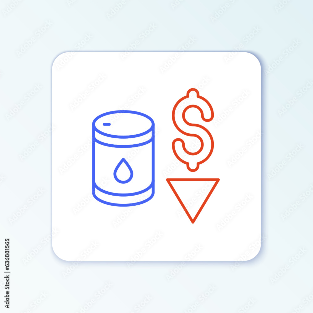 Line Drop in crude oil price icon isolated on white background. Oil industry crisis concept. Colorful outline concept. Vector Line Drop in crude oil price icon isolated on white background. Oil industry crisis concept. Colorful outline concept. Vector