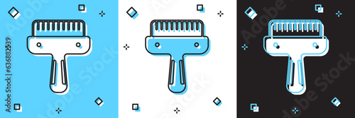 Set Hair brush for dog and cat icon isolated on blue and white, black background. Brush for animal fur. Pet accessory. Vector
