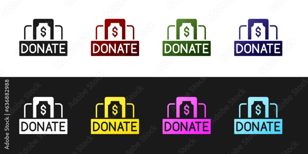 Fototapeta premium Set Donation and charity icon isolated on black and white background. Donate money and charity concept. Vector