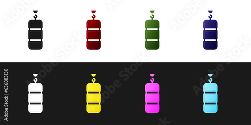 Set Punching bag icon isolated on black and white background. Vector