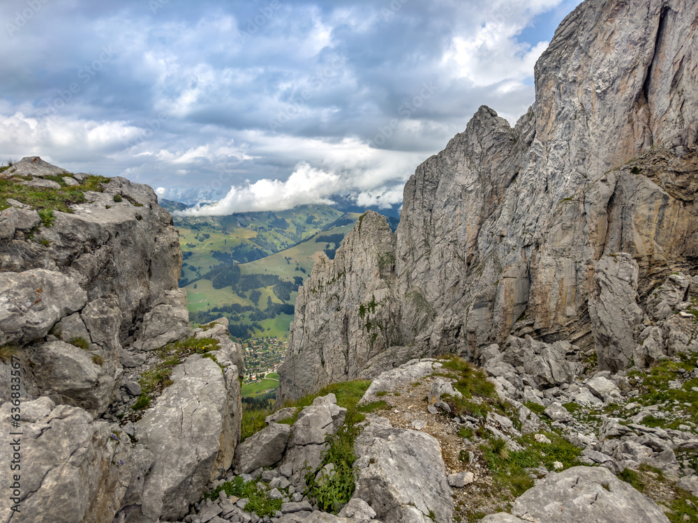 Mountain landscape od Swiss Dolomites - La Videmanette 2151m near Gstaad, Switzerland.