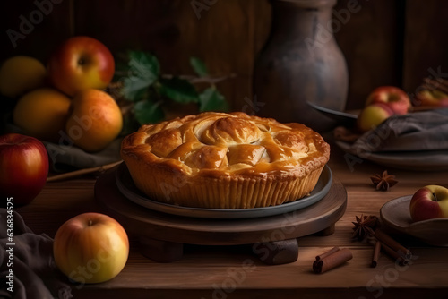 Apple Pie, warm spiced apples in a flaky crust, winter atmosphare © Niko
