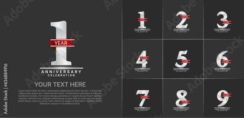 set of anniversary logo with silver number and red ribbon can be use for celebration