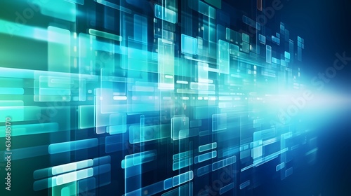 AI image generated of abstract background with the theme of digital technology and telecommunications, shades of blue green and white, vibrant color, photo realistic style.