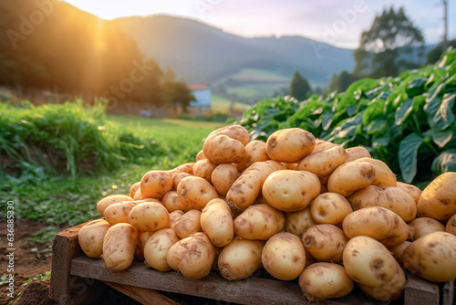 Harvested potatoes on a farm in the countryside. Harvesting potatoes in the field. selective focus.