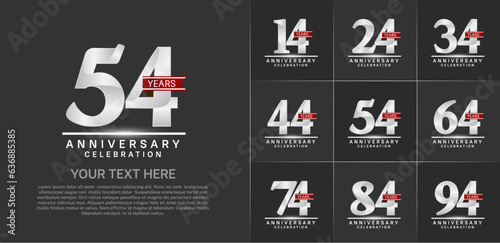 set of anniversary logo with silver number and red ribbon can be use for celebration