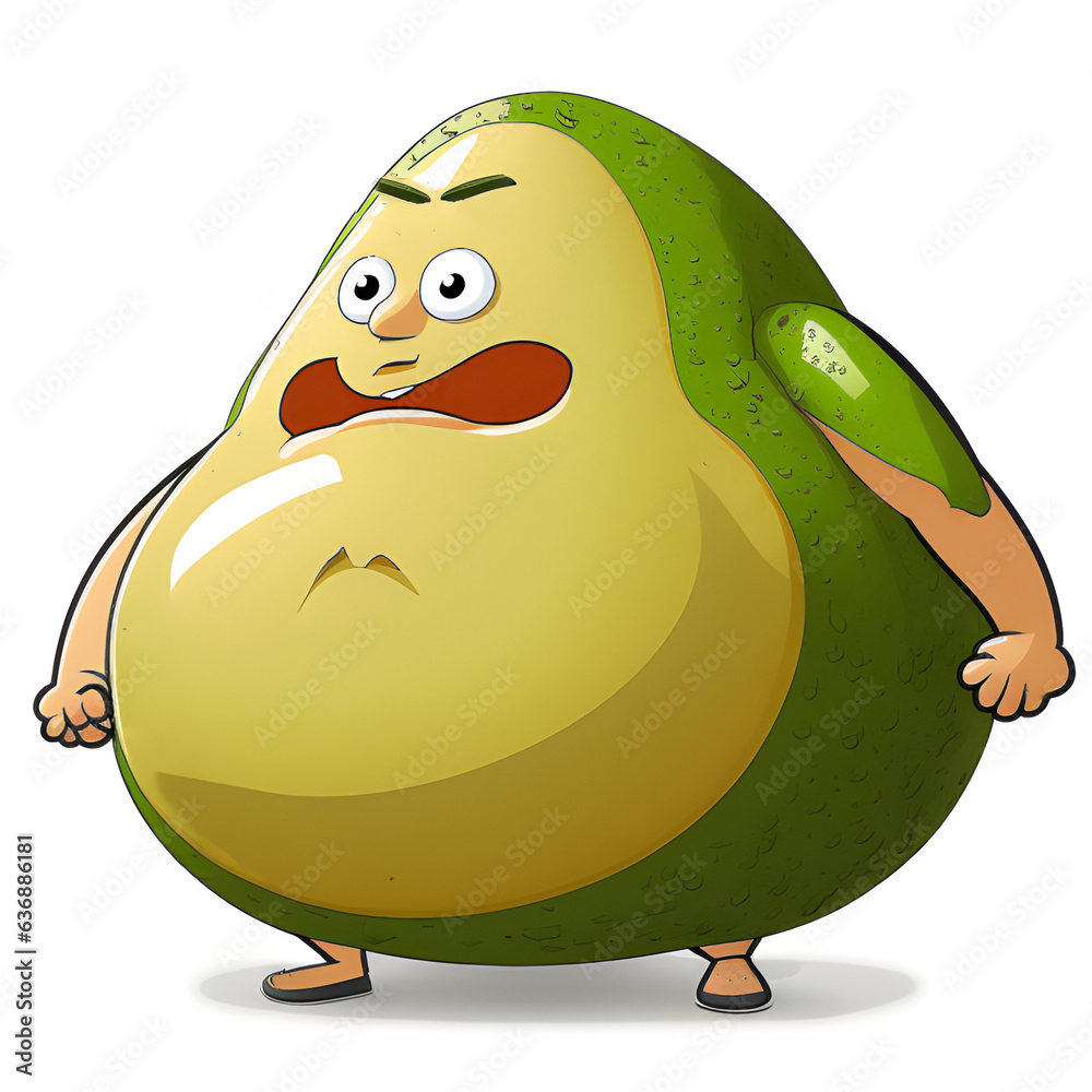 Cute cartoon fat avocado face, with arms and legs. Fat funny avocado ...