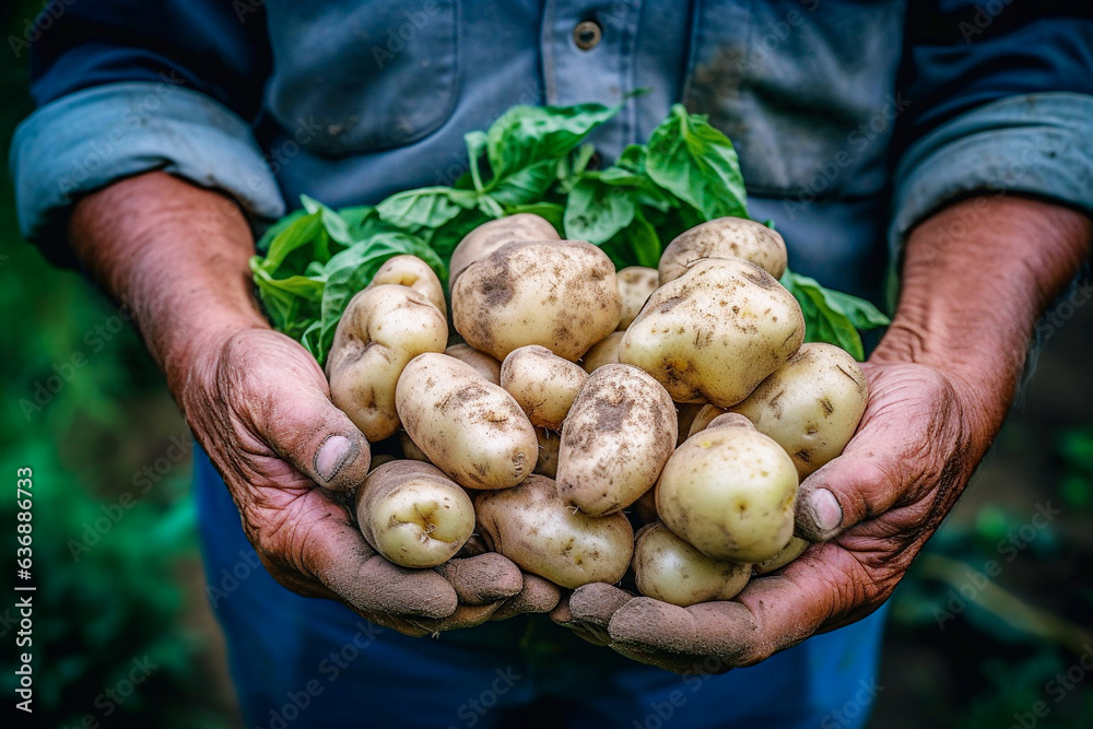 Farmer holding potatoes in his hands. selective focus. nature. Farmer holding potatoes in his hands. selective focus. nature.