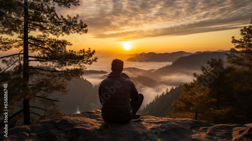 silhouette of a person sitting on a mountain