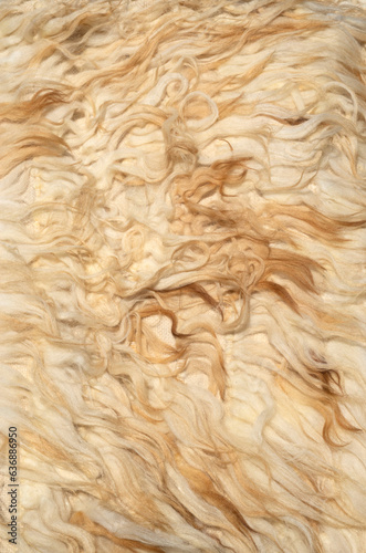 Quilt of long goat hair on fabric close
