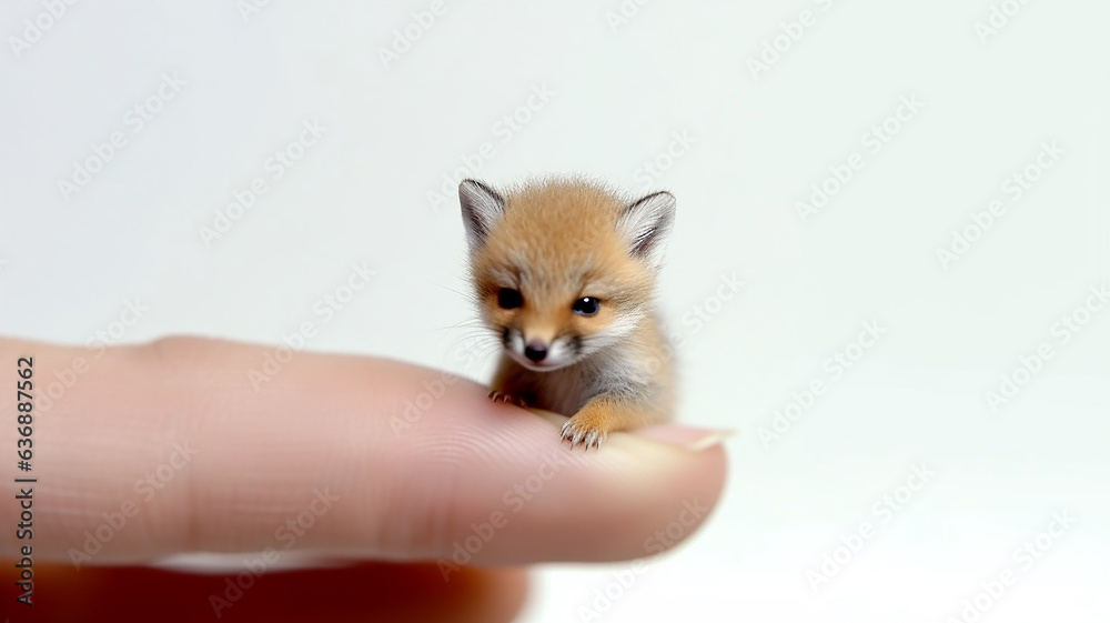 the smallest fox in the palm of your hand. . the concept of nature protection on a white background