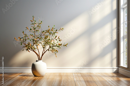 empty room Minimalist style decorated with white concrete walland plant  . photo