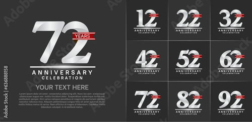 set of anniversary logo with silver number and red ribbon can be use for celebration
