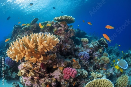 Coral reef wallpaper showcasing tropical underwater ecosystem in an ocean. Generative AI