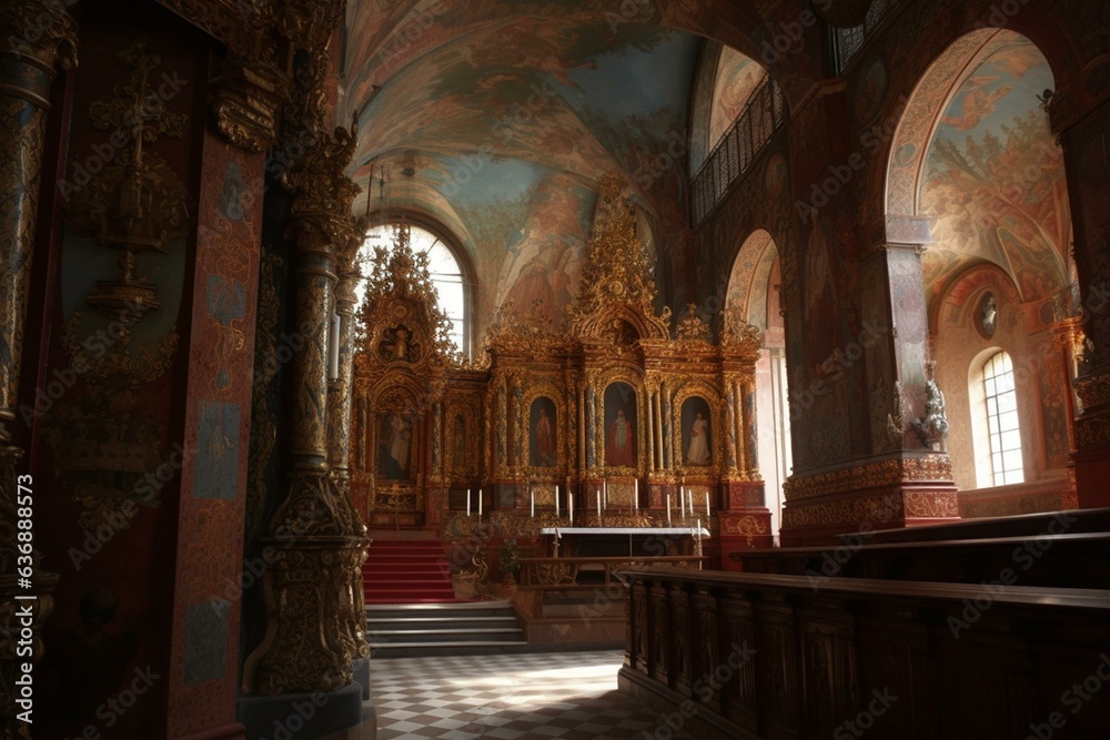 Decorated church in a castle, Prague. Generative AI