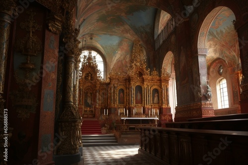 Decorated church in a castle, Prague. Generative AI © David
