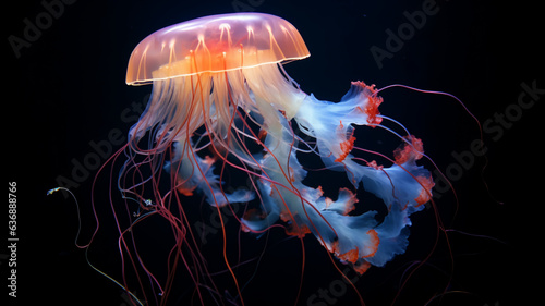 A mesmerizing jellyfish floating gracefully in its tank. AI Generative.