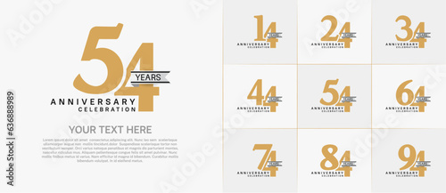 set of anniversary logo with gold number and silver ribbon can be use for celebration
