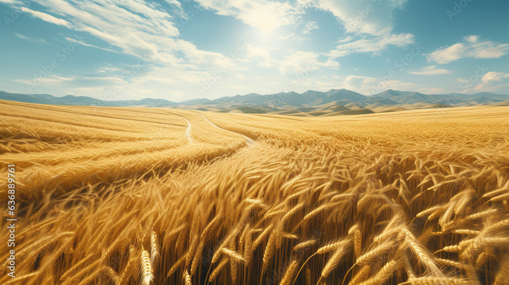 Golden Wheat Field on a Sunny Day. Generative Ai