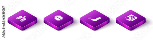 Set Isometric Disease lungs, No smoking, Inhaler and icon. Vector