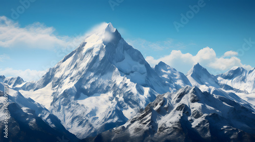 View of snow-capped mountain peaks against a clear blue sky