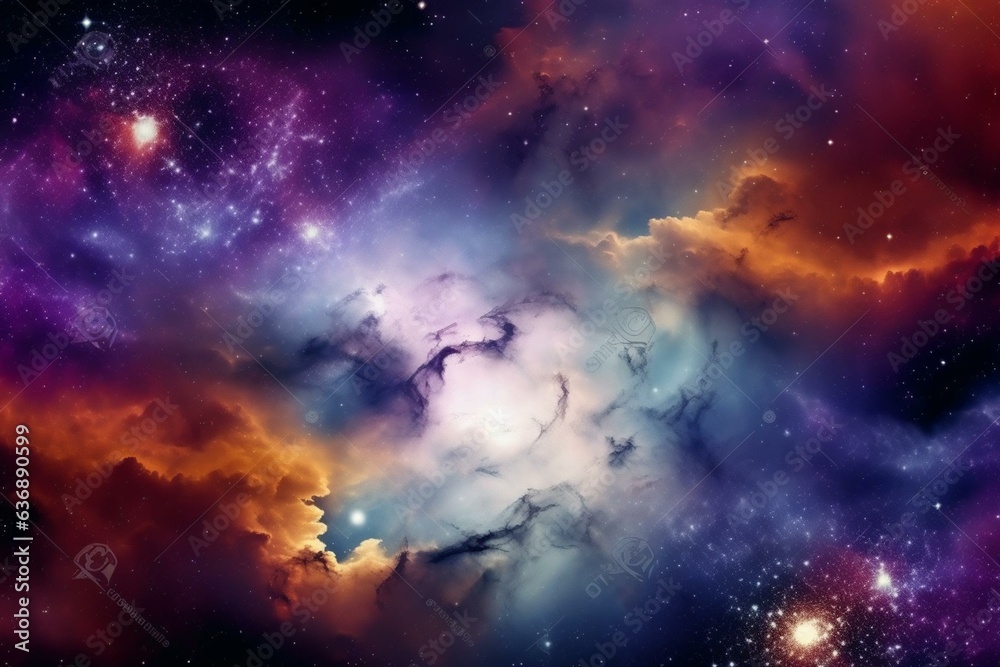 Colorful outer space wallpaper featuring a nebula, stars, and cloud fields. A captivating cosmic background. Generative AI
