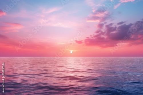 Pink sunrise above the sea at dawn. Generative AI