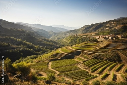 Beautiful landscape of vineyards in Tarragona's Priorat wine region, Spain. Generative AI
