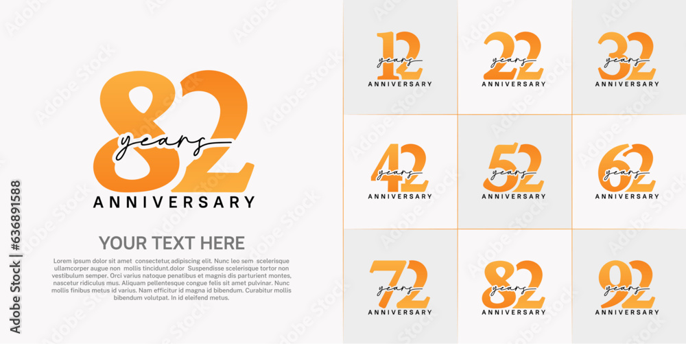 set of anniversary logo with orange number and black handwriting text can be use for celebration