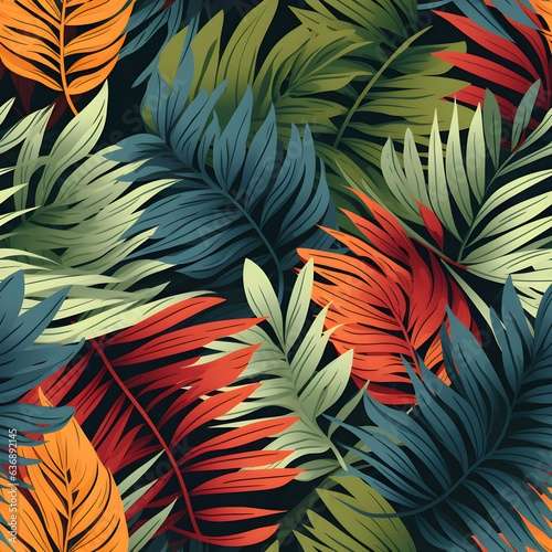 Tropical leaves seamless background. Jungle pattern.