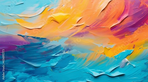 Closeup of abstract rough colorful, Abstract acrylic paint background in blue, orange, yellow, and pink colors