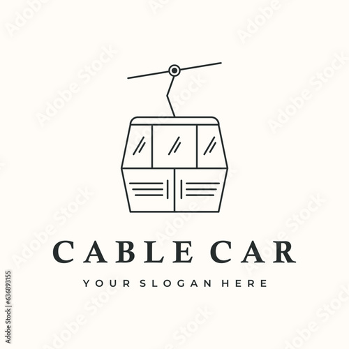 cable car station line art logo vector minimalist illustration design, gondola railroad symbol design