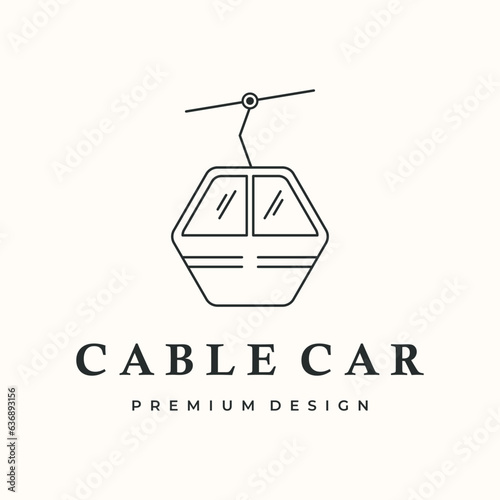 cable car up line art logo vector minimalist illustration design, gondola train symbol design