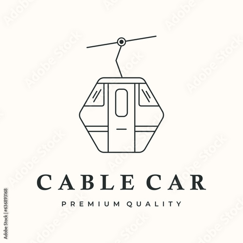 cable car technology line art logo vector minimalist illustration design, gondola electric train symbol design