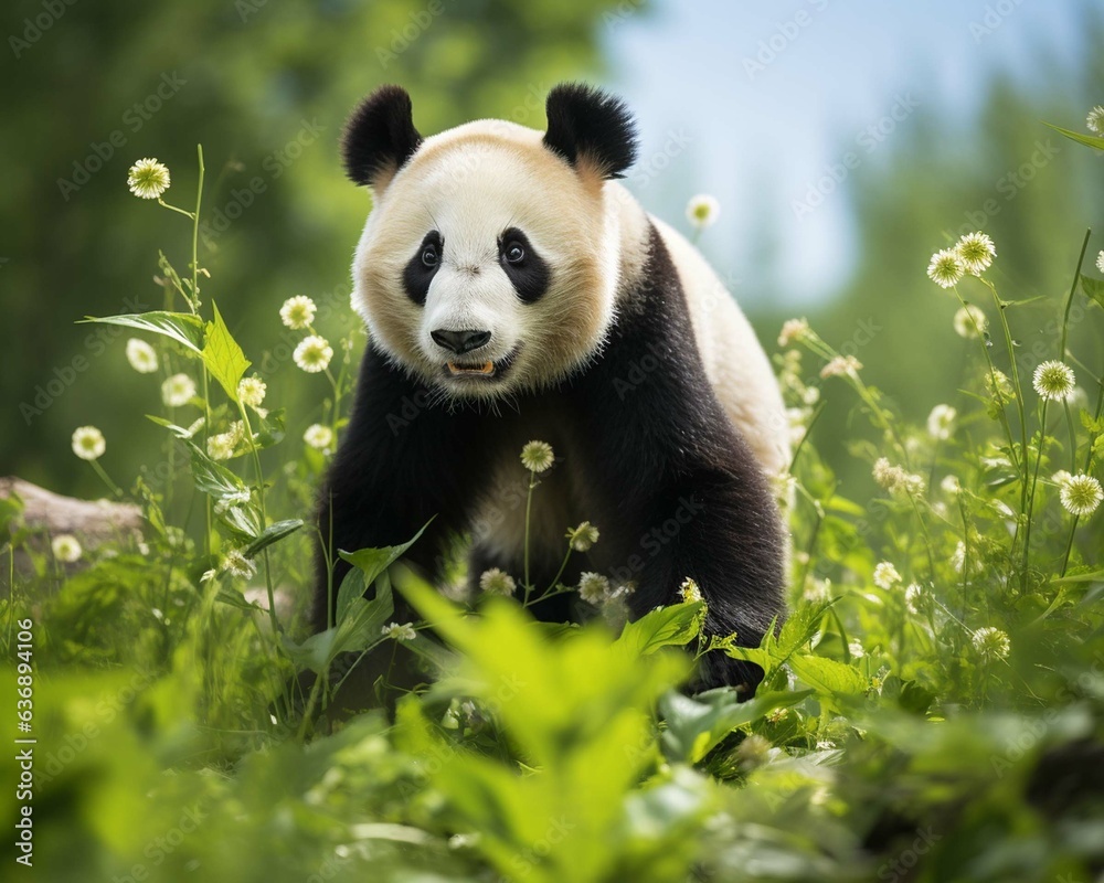 Fototapeta premium Panda with her cubs wild animal