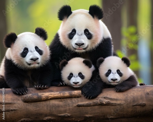 Panda with her cubs wild animal © PNG River Gfx