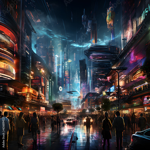 Cyberpunk Future City Skyline Futuristic Vector Illustration Sci Fi